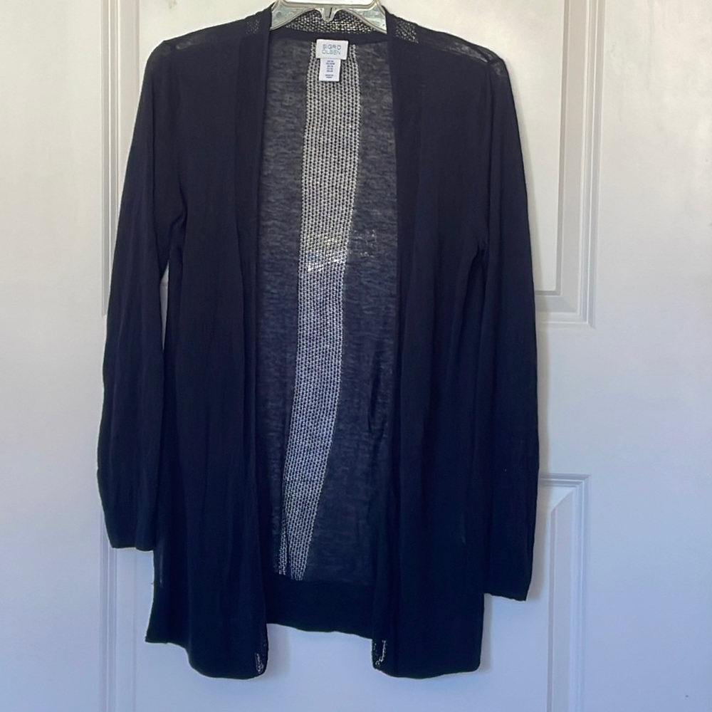 Sigrid Olsen Navy Blue Linen Blend Open Front Cardigan Medium